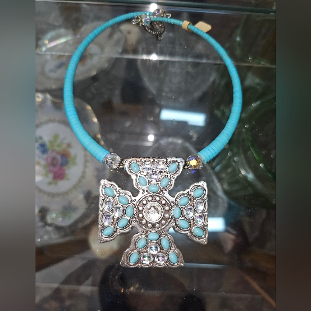 Southwest Native Style Heishi Turquiose Choker Cross Necklace